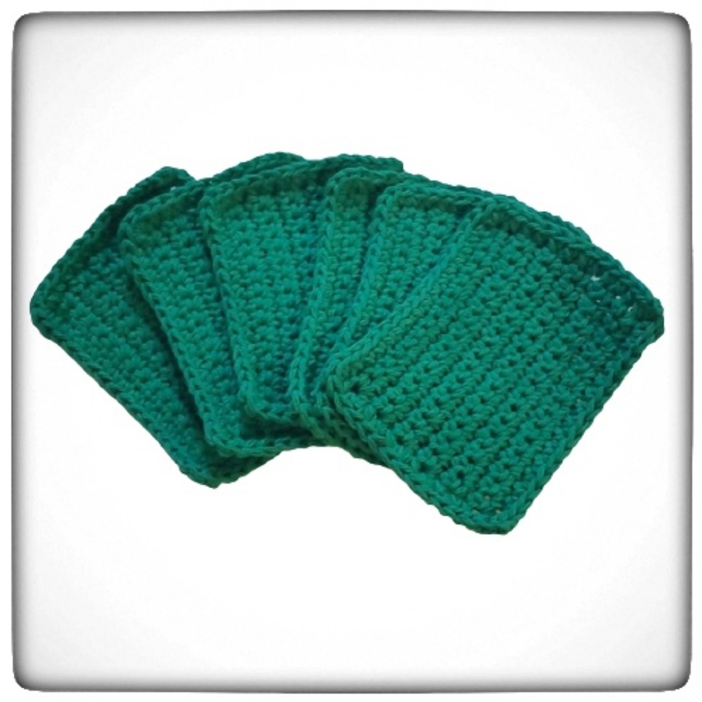 Reusable Eco Friendly Cotton Handmade Sponges-Set of 6-Green